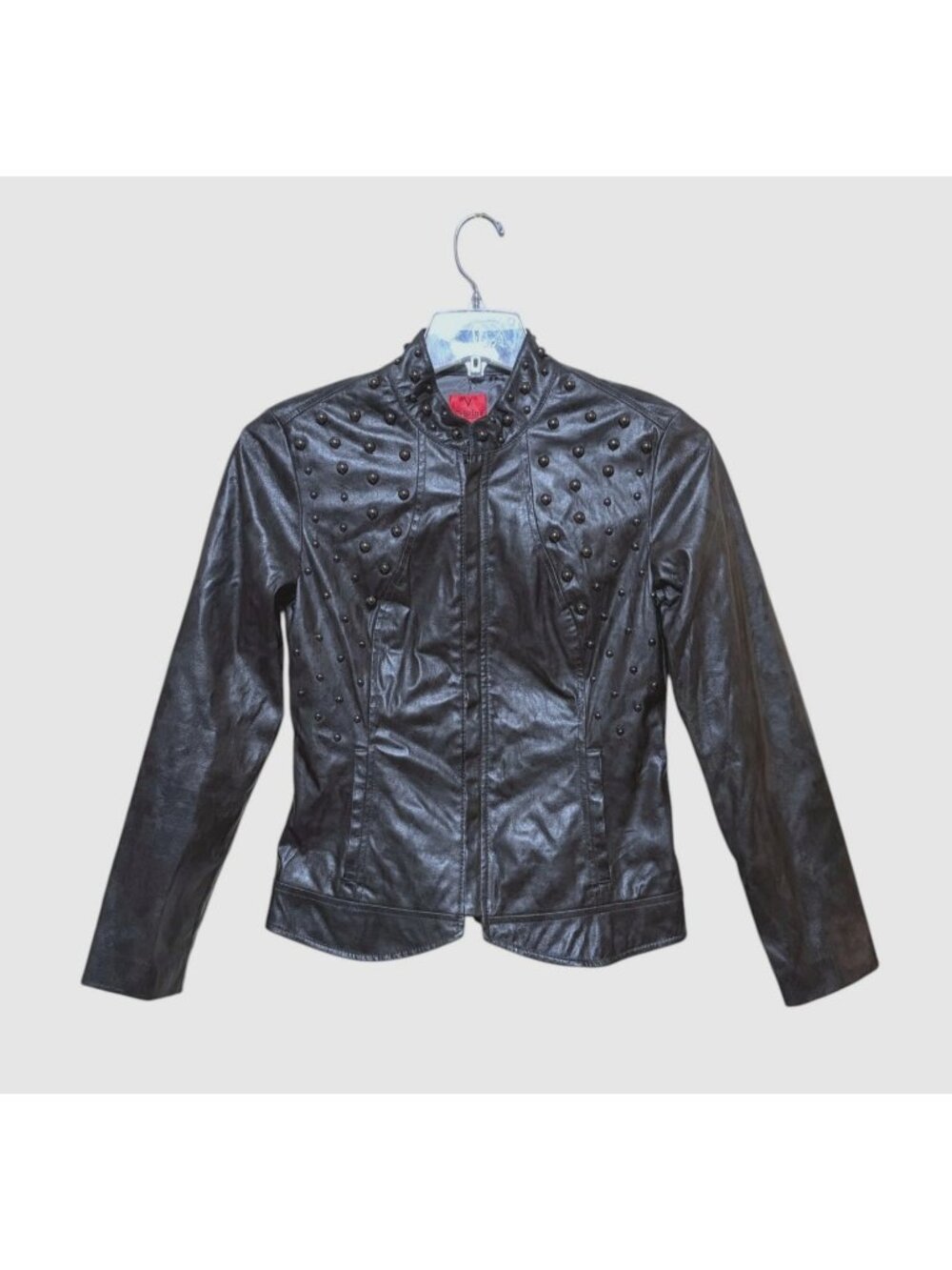 Y2K Faux Leather Studded Moto Jacket M Fitted Pockets Western Biker V Christina